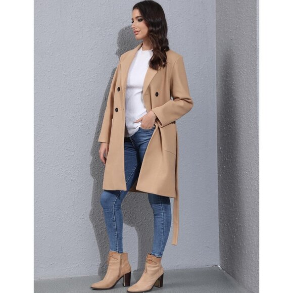 Elegant Womens Wool Pea Coat - Warm Notched Collar Double Breasted Outerwear - Picture 2 of 8